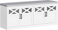 2 Tier Shoe Storage Bench with Doors, 47.2" Farmhouse Shoe Bench with Padded Cushion, 12 Pairs of Bed End Bench, Entryway Bench with Storage for Bedroom, Living Room, White SB61203X