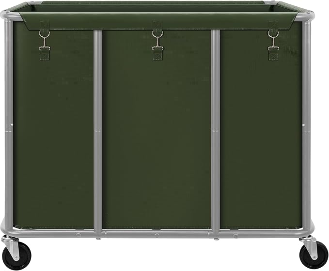 STO STO Commercial Laundry Cart with Lockable Wheels, Extra Large 420L Industrial Rolling Laundry Hamper with Metal Frame, Laundry Basket Trolley with Removable Waterproof Bag, 400 lbs Load, Green