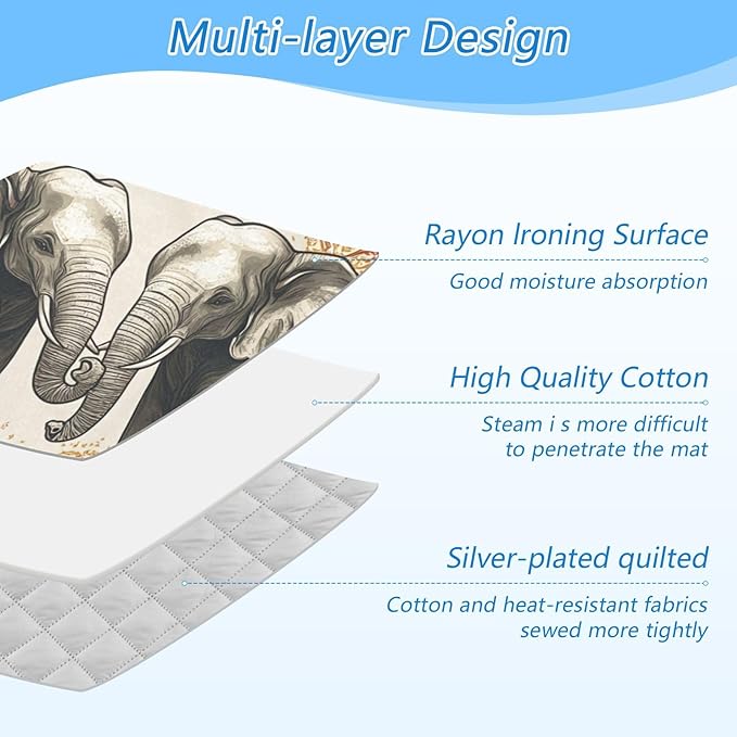 Ironing Mat Pad for Table Portable Travel Iron Blanket Ironing Board Covers Pressing Mat Heat Press Pads 27.6x47.2 Inches Elephants Mandala Pattern Beige41