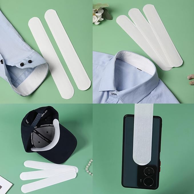 50 Pack Disposable Collar Protector Sweat Pads Sticker Self-Adhesive Grime Side Lining Stand Sticky Neck Liner for Hats Shirt Cuff Men Women Dress Shirts Hats Summer