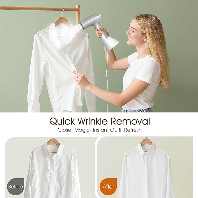 Handheld Garment Steamer - 1000W Portable Travel Steamer, 20s Rapid Heat-Up, 0.8kg Lightweight Fabric Iron with 302°F Dry Steam for Home and Travel, 220ml, White