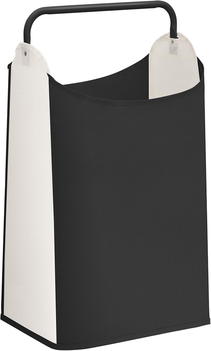 STORAGE MANIAC Large Laundry Hamper with Sturdy Metal Handle, Collapsible Laundry Basket, Freestanding Waterproof Clothes Hamper for Laundry Room, Bedroom, Dorm, Towels, Toys, Black & White