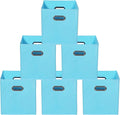 Yunkeeeper storage bins Cubes, Fabric Cube Organizer with Handle, Foldable Cube Bins for Cloth or Accessary Storage, 11x11x11, Set of 6, (Blue