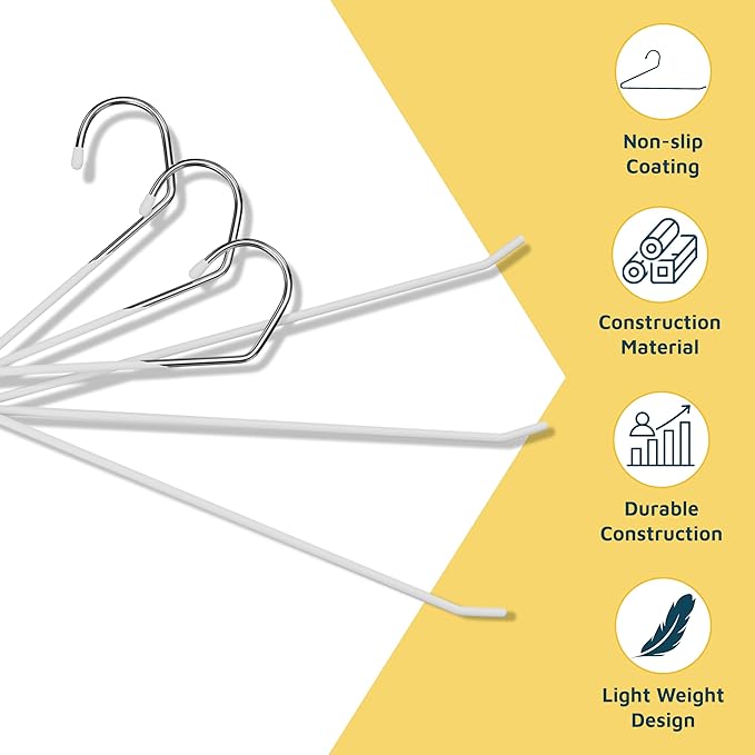 Lifemaster Metal Pants Hanger Set - 50 Pieces Elegant Non-Slip Closet Space Saving Hanger Set for Pants, Trouser, Blankets, and Jeans with Open Ended Sleek Design - White