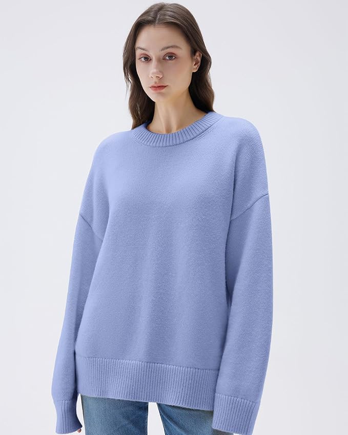 SUUKSESS Women Cashmere Blend Oversized Crew Neck Long Sleeve Pullover Sweaters