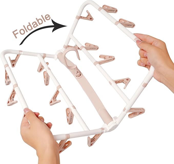 Clothes Drying Racks Foldable Clip Hangers Drip Hanger Plastic with 20 Drying Clips (Light Pink-Rectangle)