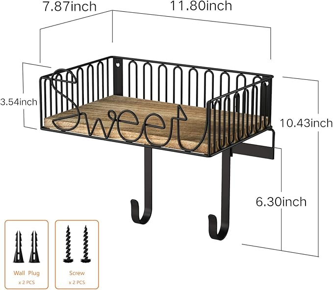 SRIWATANA Ironing Board Hanger Wall Mount, Laundry Room Iron and Ironing Board Holder, Laundry Room Organization and Storage with Large Storage Wood Base Basket (Carbonized Black)
