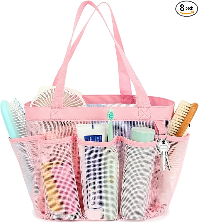 Mesh Shower Caddy Portable for College Dorm Room Essentials, 8-Pocket Large Shower Basket Tote Bag with 2 Handles for Toiletry, Bathroom, Beach, Camp, Gym