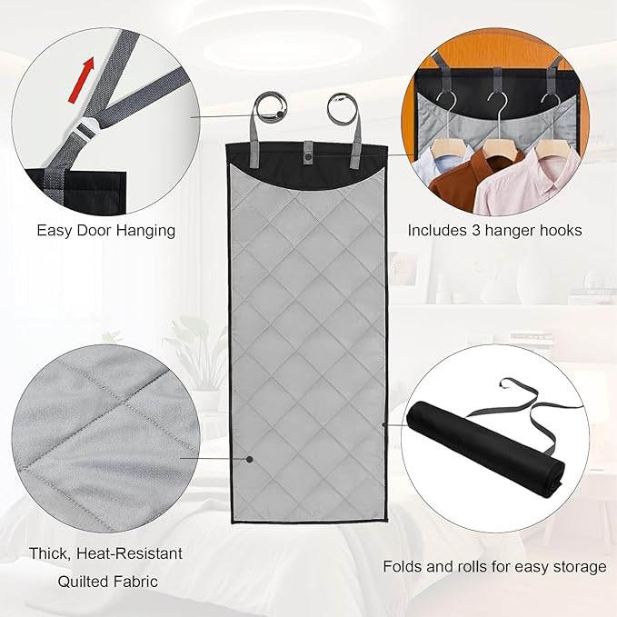 Over-The-Door Steamer Mat,Foldable Wall Mount & Portable Steamer Door Pad, Including Heatproof Glove & Lint Remover Tool | Space-Saving Design for Travel, Dorm, Apartment, Laundry