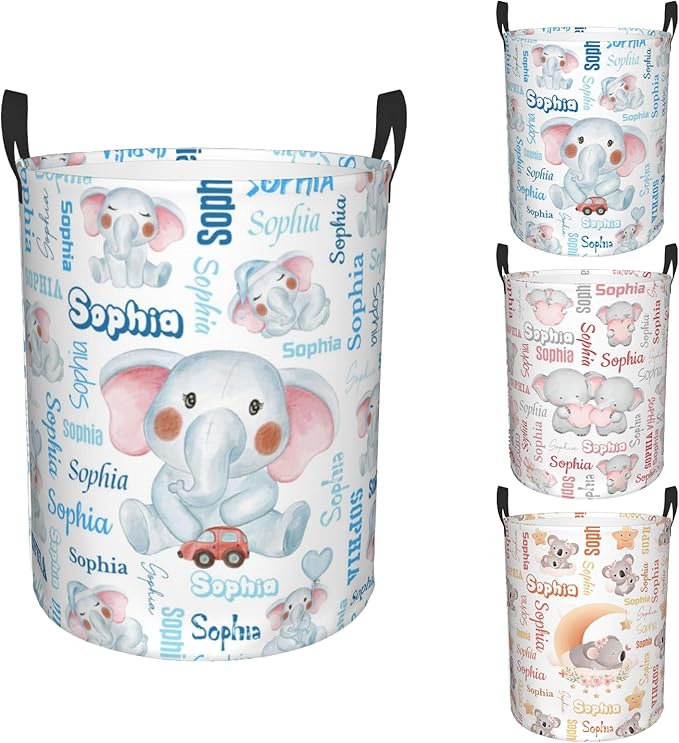 Personalized Elephant laundry basket, Customizable cute Laundry Hampers, Custom name Laundry Hamper, Customized Elephant Hamper with name for Living Room Bedroom Bathroom Barbershop