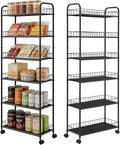 6-Tier Slim Storage Cart with Wheels,10in Wide Black Narrow Rolling Shelf,Sturdy Slim Storage Ideal for Kitchen, Bathroom, and Laundry Room