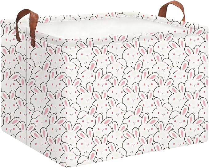 Rectangle Easter Gift Basket Empty,Collapsible Kids Toys Bin for Playroom/Bedroom,Room Decor(Bunny)