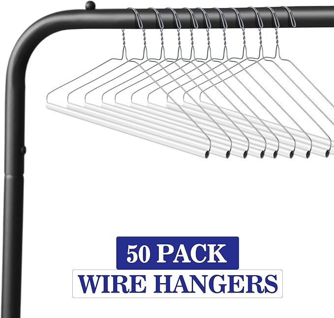 50 Pcs Dry Cleaner Hangers with Tubes - 16" Wire Hangers Bulk for Pants Caped Suit & Strut Home or Dry Cleaners (Silver)