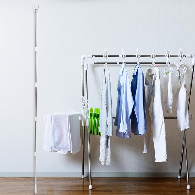 DOITOOL Adjustable 78inch Long Plastic Clothes Hanger Pole with Hook, White, 1 Piece