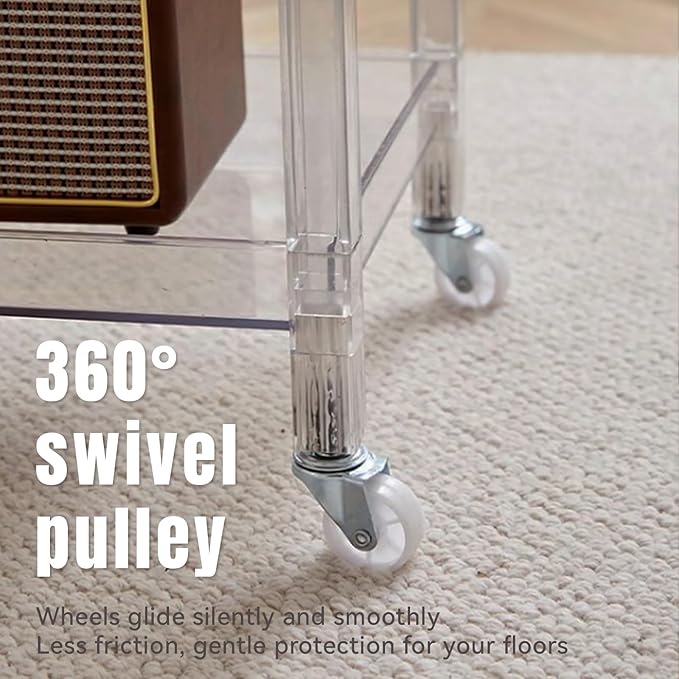 Acrylic-Style Utility Rolling Cart, 3-Tier Clear Storage Cart with Pulling Handle & 4 Wheels for Kitchen Living Room Dining Bathroom Laundry, Multifunction Serving Trolley for Small Spaces (Blue)