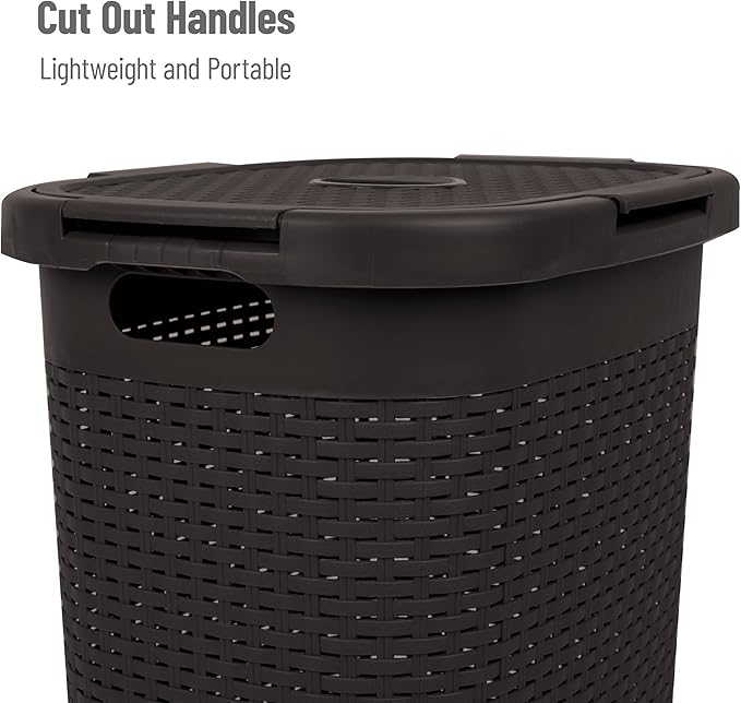 Mind Reader Slim Laundry Hamper with Lid, 60L Tall Clothes Basket, Narrow Tapered Design for Bathrooms, Closets and Laundry Rooms, Plastic, Brown