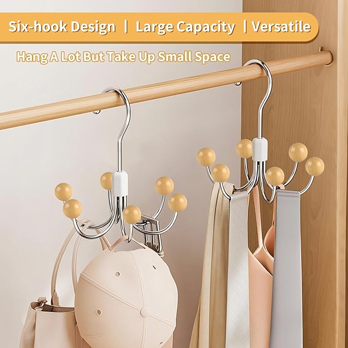 2 Pack Hoodie Hanger for Organizer 360° Swivel Closet Hooks for Belt, Space-Saving Hanger Bra Storage, Accessorise Organizer for Tie, Hat, Tanktop, Scarf, Purse