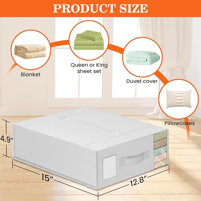 WOWBOX Sheet Organizers and Storage,Closet Bed Sheet Organizer Under Bed Storage and Organization with Label Cards & Clear Window for Bedding Sheets,Duvet Covers,Blankets (8 Pack，White)