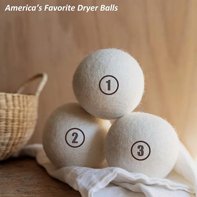 Wool Dryer Balls Laundry, XL(2.7") 4 Pack, Premium Fabric Softener Ball, Reusable, Anti Static, Chemical Free Natural Wool Balls for Dryer, Laundry Dryer Balls – 100% New Zealand Wool