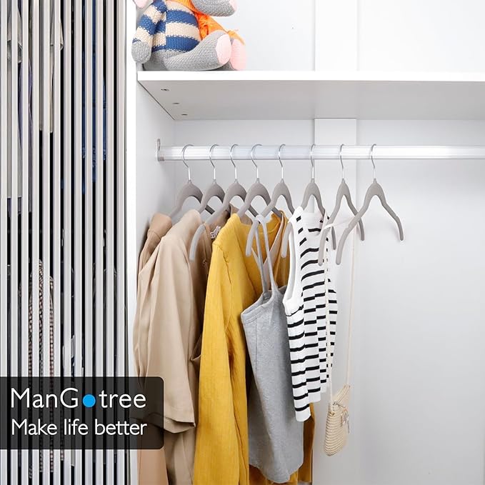 ManGotree 50 Pack Velvet Shirt Hangers for Women, 16.5'' Suit Hangers with 360° Swivel Hook, Non-Slip Coat Clothes Hanger for Tank Top, Shirts, Dress, Blouses, Strappy Dresses (Grey)