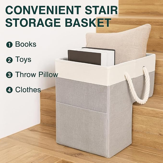 Stair basket,Foldable staircase baskets,Step stairs storage baskets with handle,2pcs