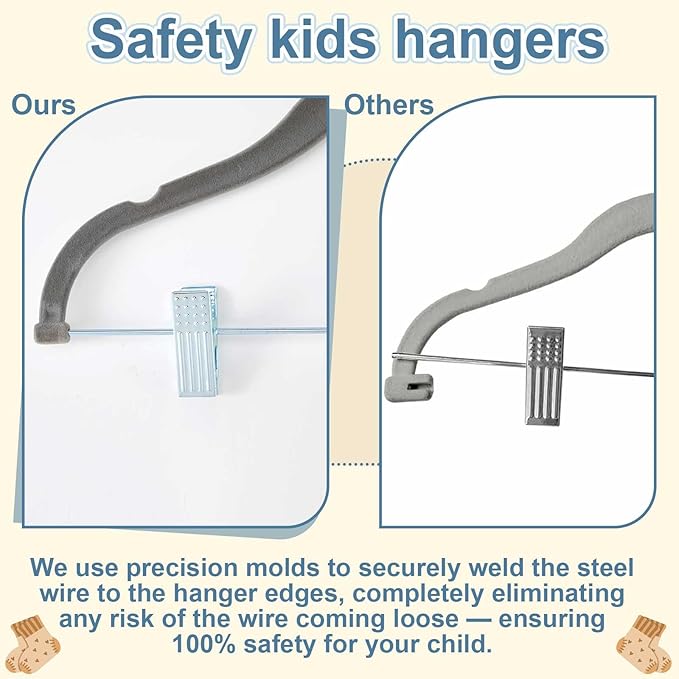 Vesici 14 Inch Extra Large Kids Velvet Hangers with Movable Clips 15 Pack, Non Slip Felt Clothes Hangers for Kids and Preteens, Heavy Duty and Space Saving for Pants, Skirts, Coat, Gray