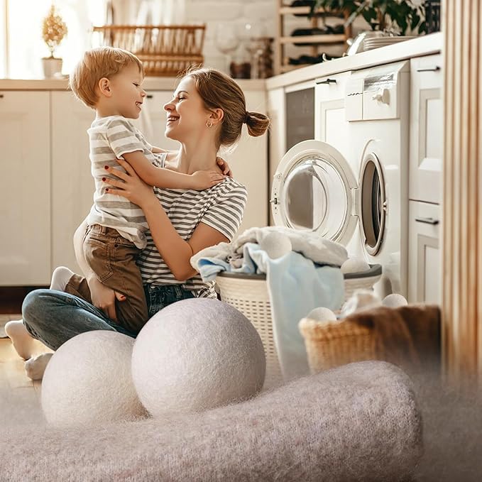 Wool Dryer Balls, Organic Wool Balls for Dryer Laundry Balls for Dryer Reusable 6P Reducing Clothing Wrinkles,Saving Drying Time and Fabric Fluffier 100% New Zealand Wool Lint Balls