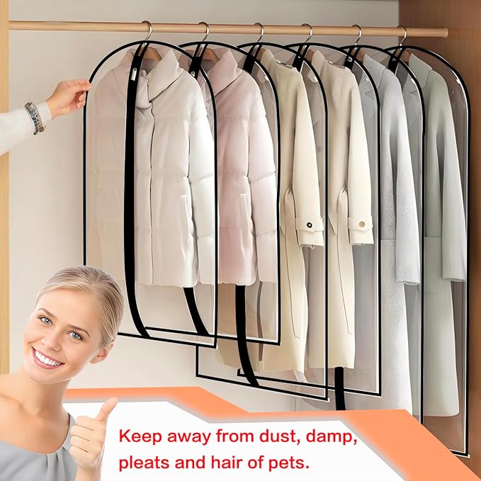 Garment Bag Clear for Long Dress (24'' x 60'' Set of 6) Clothing Suit Bags for Closet Storage Wedding Dress Garment Bags with Zipper Gown Garment Cover for Long Dresses