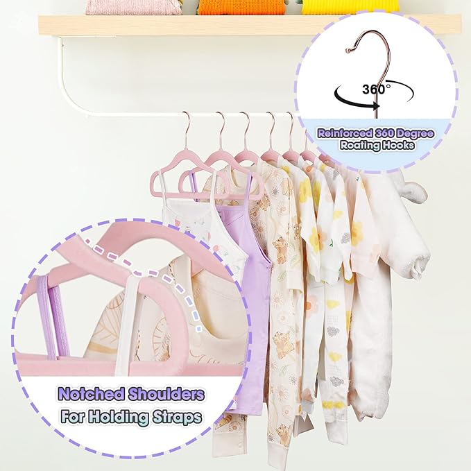 Baby Hangers Velvet 50 Pack-11.4 Inch,Baby Clothes Hangers Non Slip, Baby Hangers for Closet,Sturdy Infant/Toddler Hangers Pink Hangers