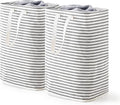 70L Freestanding Laundry Hamper, Collapsible Waterproof Clothes Basket with Easy Carry Long Handle, Washing Bag for Clothes, Toys (2 Pack, Grey)