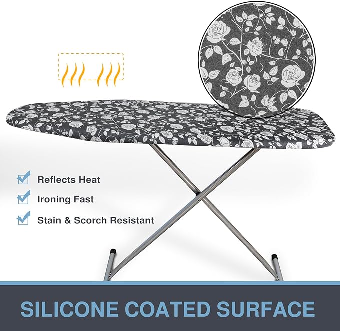Ironing Board Cover and Pad, Standard Size 15x54, Thick Padding, Elastic Edge, Resist Scorching, Adjustable Fastener, Heavy Duty Floral Iron Board Covers (Rose)