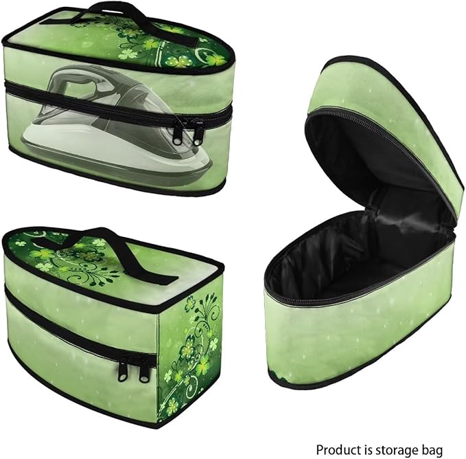 Green Lucky Leaves Design Iron Storage Case Protective Carrying Bag with Zipper Handle Portable Universal for Most Iron