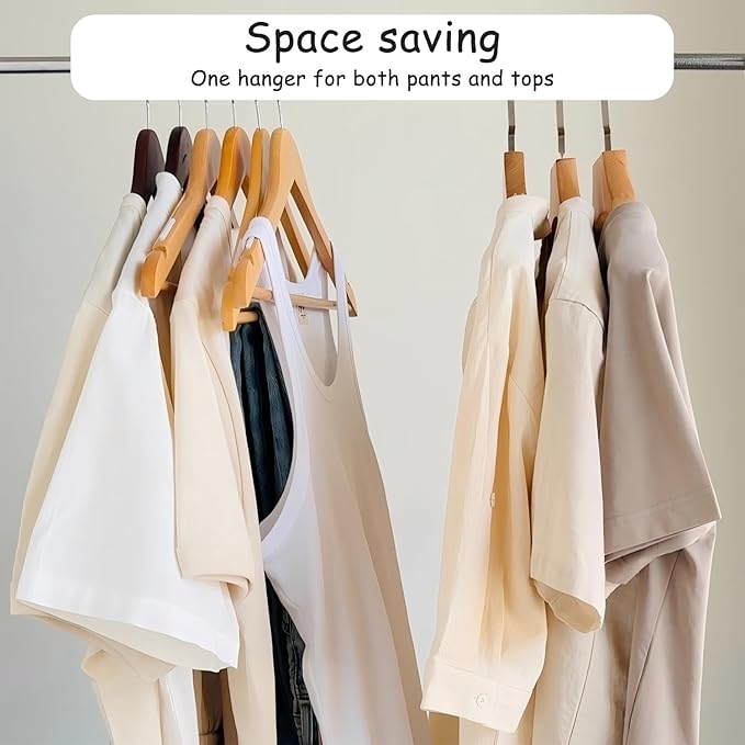 Extra Wide Hangers for Plus Size Clothes, Ganchos para Colgar Ropa,19 Inch Plus Size Hangers Ideal for XL, XXL Shirts, Coats, Dresses, Etc. Wood. Natural 20pk