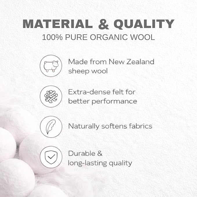 Wool Dryer Balls 6-Pack 100% Natural New Zealand Wool, Handmade in Nepal Reusable Laundry Balls, Faster Drying, Softer Clothes, Anti-Static, Dryer Sheets Alternative (Gray Cat)