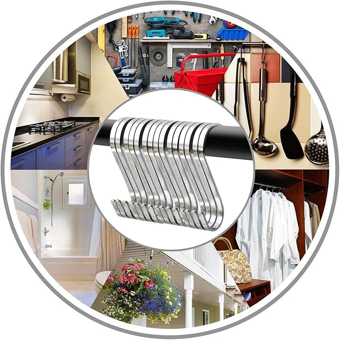 YourGift 15 Pack Flat S Hooks Stainless Steel 3.5 inches S Shaped Hanging Hooks for Kitchen, Bathroom, Bedroom and Office (Large)