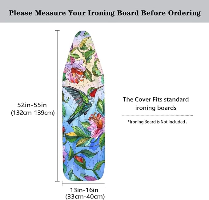 Hummingbird Ironing Board Covers 16 x 54 Inch, Easy Fit, Scorch Resistant, Pink Floral Printed Smooth Replacement Ironing Board Cover and Pad