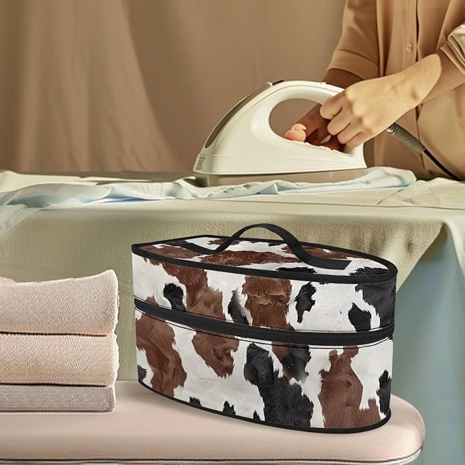 Cow Print Travel Iron Storage Box Stylish Portable Protective Carrying Bag Full Size Iron Tote Bag Reusable Steamer Storage Bags Home Decoration