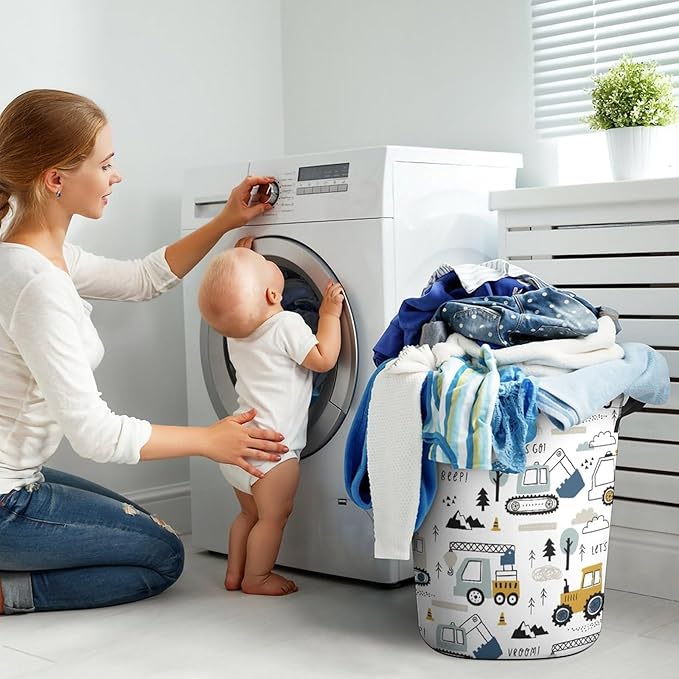 Cute Truck Tractor Kids Laundry Basket Construction Party Decorations Boys Hamper Dirty Clothes Toy Storage Bin