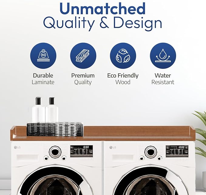 OfficeSimpli Washer Dryer Countertop, Made in USA, Non-Slip Pads, Laundry Room Wood Topper, Washer Dryer Cover for Top, Laundry Countertop, Laminate Finish (Cafe Latte, Standard (27.5" x 54"))