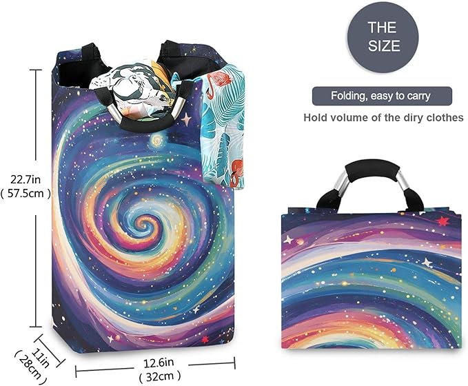 xigua Milky Way Galaxy Large Laundry Hamper with Handle, Foldable Clothes Hamper Collapsible Storage Basket for Toys and Clothes Organization in Bedroom, Bathroom, and Laundry Room