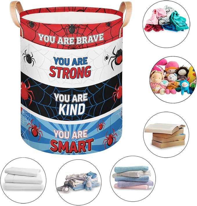 Spider Web Laundry Basket Hamper - Inspirational Large Collapsible Storage Bin for Blankets, Kids Toys, Clothes, 62L Tall Baby Nursery Hamper for Bathroom, Boys Bedroom Decor,Gift Basket