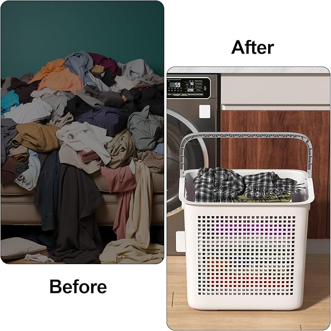 Rosebloom 35 L Plastic Portable Laundry Basket, Plastic Laundry Baskets with Handle, White, 4 Packs