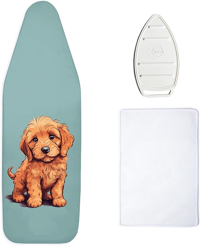 Encasa XO Ironing Board Cover and Pad 42"x14" - Free Silicone Iron Rest & Mesh Cloth - 4mm Felt, Medium Iron Board Cover with Padding - Heat Resistant, Non Slip Drawstring Tommy