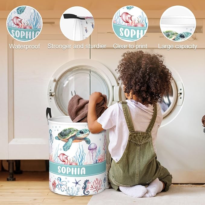 Custom Name Laundry Hamper, Personalized Laundry Basket with Name for Baby Boys Girls, Customized Collapsible Dirty Clothes Hamper Storage with Handles for Bedroom Bathroom Dorm Room Decor