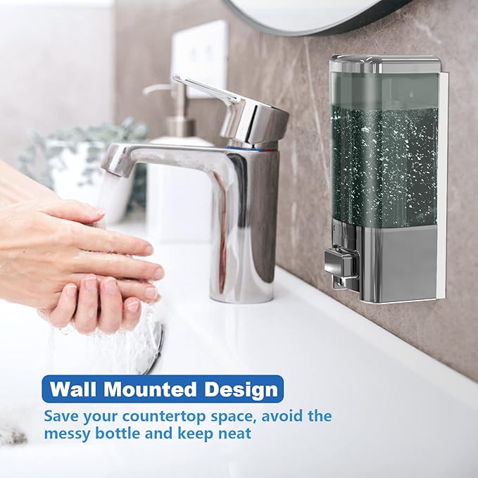 SVAVO Wall Mounted Soap Dispenser - Manual Kitchen Bathroom Soap Dispenser Hand Sanitizer Dispenser with Anti-Leakage Nozzle Container for Liquid/Gel/Shampoo/Shower Gel/Lotion/Cleaner, 17.oz/500ml