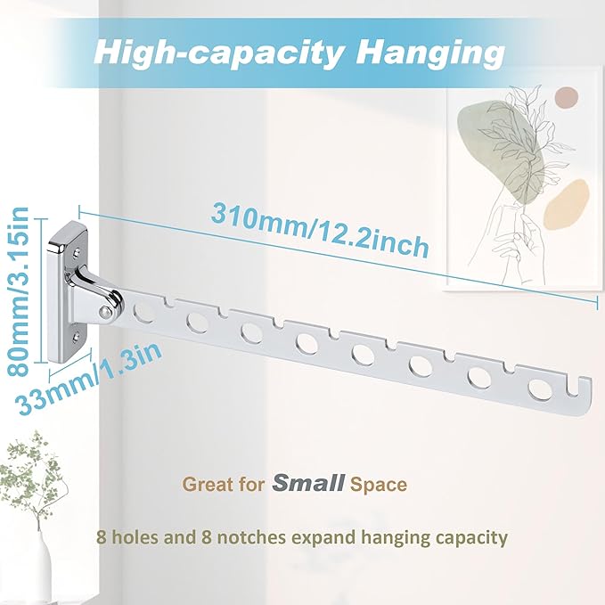 Alise Clothes Drying Rack Wall Mounted Coat Hanger,Folding Hanger Rack Clothes Hook Closet Storage Organizer,Swivel Space Saving Clothes Hanger Rack for Bedroom Bathroom Laundry,Polished Chrome