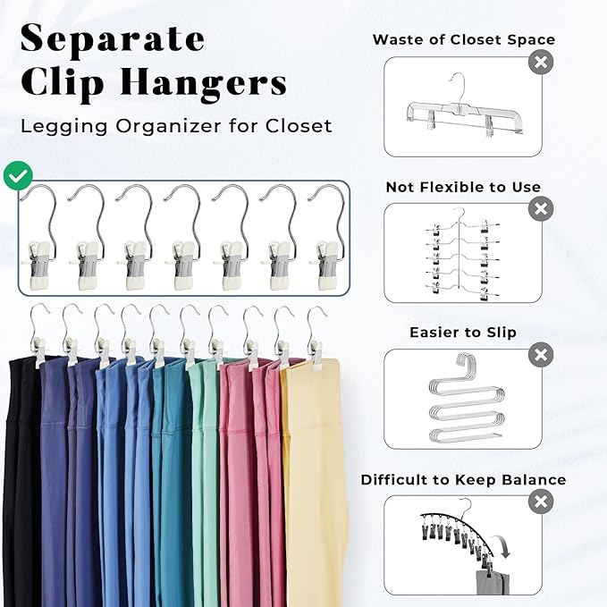 HOUSE DAY Legging and Yoga Pants Hangers with Clips 40 Pack, Closet Organizer Clips, Space Saving Hanging Clips for Hat, Bag, and Home Storage - Ivory