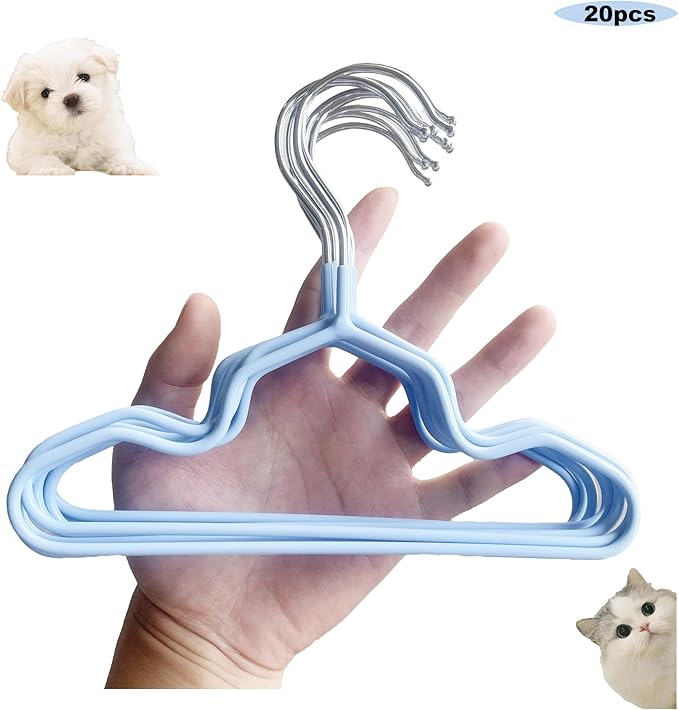 20PCS Dog Hangers: Dog Closet for Small Dogs Non-Slip Space Saving Hanger Doll Clothes Cat Outfits (Blue)