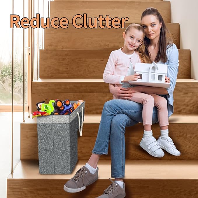 Stair Basket for Stairs with Handle, Staircase Baskets for Carpeted and Wooden Stairs,16" Step Storage Laundry basket for Stairs, Toys, Clothes, Books, Tools, Magazine, with Hard Board, Anti-slip