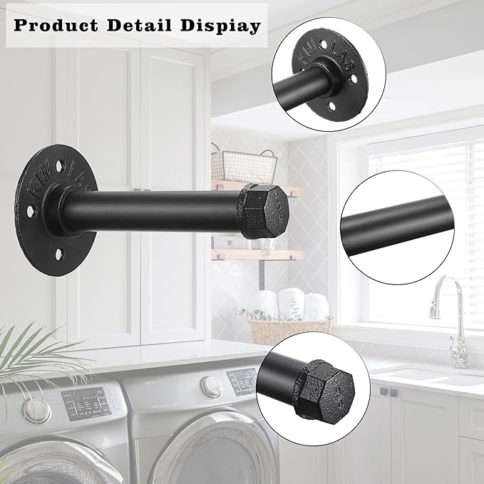 Sumnacon 2 Pcs 5.9 Inch Industrial Pipe Clothes Bar - Heavy Duty Rustic Metal Coat Hanger with Screws, Wall-Mounted Garment Holder Rack for Bedroom/Bathroom/Cabinet/Boutique/Clothing Store, Black